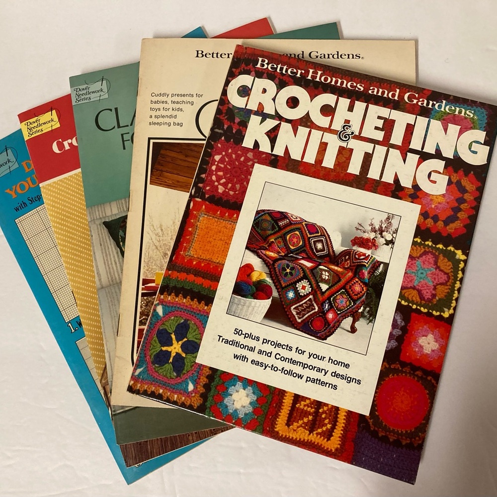 Vintage lot of 5 books Crocheting & Knitting & Needlecraft Better Homes Dover